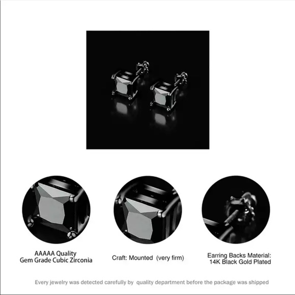 New unisex luxury black stud earrings - Picture 2 of 5